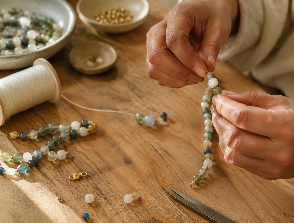 Assemblage à la main de perles en pierres semi-précieuses